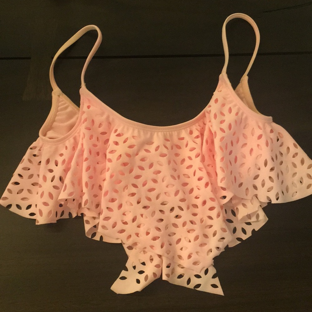 Baby pink ruffle laser cut bikini top